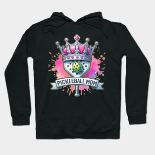 Pickleball Mom, Crown, pickleball paddle, ball, pink pickleball Hoodie